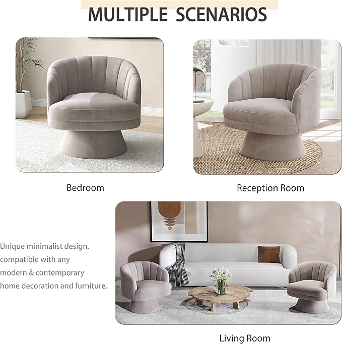 Swivel Accent Chair Set of 2,Upholstered Velvet 360° Swivel Barrel Chair for Living Room Overstuffed Bouncle Reading Chair Round Armchair for Bedroom,Vanity,Office (Grey)