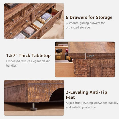 T4TREAM Farmhouse 7 Drawers Dresser for Bedroom, 54" Wide Wood Rustic Chest of Drawers w/Roman Column, Wooden Storage Dressers Organizer for Bedroom, Living Room, Closet, Reclaimed Barnwood