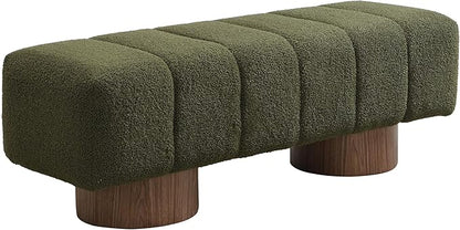 Christopher Knight Home Manila 50" Boucle Fabric Dining Bench, Rectangular Upholstery Ottoman Bench, Bedroom End of Bed Footstool, Living Room Extra Seat Footrest, No Assembly Needed, Jungle Green