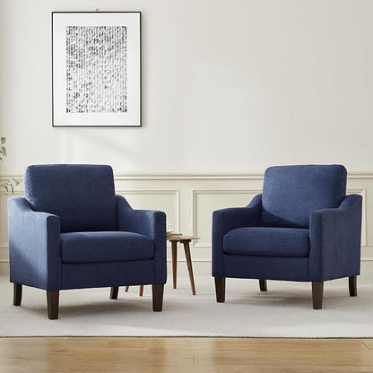VKNOW Mid Century Modern Accent Chair, Upholstered Living Room Chairs Armchair for Bedroom, Comfy Reading Accent Chairs with Wood Legs for Living Room, Navy Blue