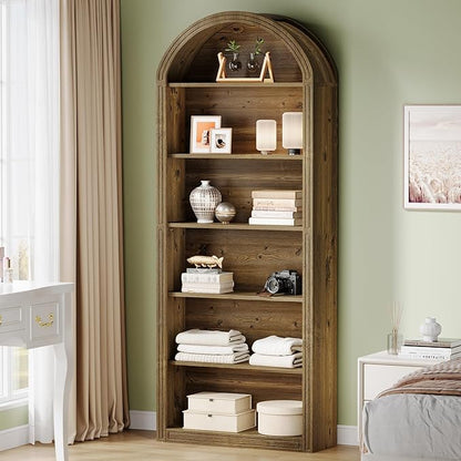 Tribesigns 77.16" Tall Arched Bookshelf, 6-Tier White Arched Bookcase with Storage Shelves for Living Room, Bedroom, Set of 2 (Brown, 6-Tier)
