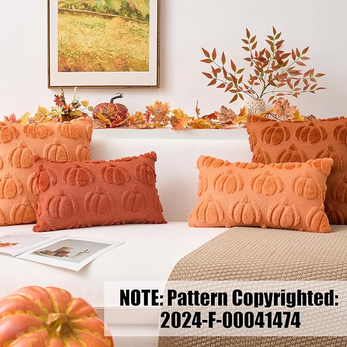Kevin Textile Fall Pillow Covers 16x16 Inch Set of 2 Soft Pumpkins Decorative Square Pillowcases Plush Autumn Faux Fur Cushions Harvest Gift for Couch Sofa Chair Bedroom Home Decor, Orange