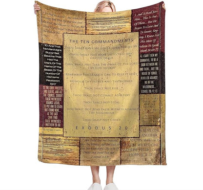 Christian Bible Blanket 10 Commandments Throw Blanket Christian Gifts and Decor Religious Bible Verse Blanket for Women Men Kids Adults Soft Warm Cozy Fleece Blanket for Couch Sofa Bed 80"x60"