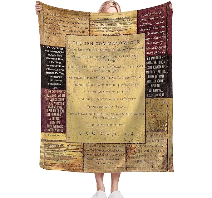 Christian Bible Blanket 10 Commandments Throw Blanket Christian Gifts and Decor Religious Bible Verse Blanket for Women Men Kids Adults Soft Warm Cozy Fleece Blanket for Couch Sofa Bed 50"x40"