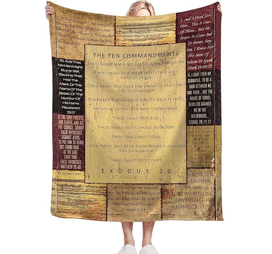 Christian Bible Blanket 10 Commandments Throw Blanket Christian Gifts and Decor Religious Bible Verse Blanket for Women Men Kids Adults Soft Warm Cozy Fleece Blanket for Couch Sofa Bed 50"x40"