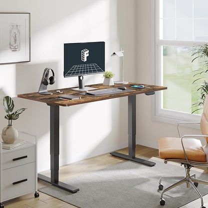 FLEXISPOT E6 MAX Dual Motor 3-Stage 48x30 Inch Heavy Duty Standing Desk, 330lbs Weight Capacity, Height Adjustable Desk w/Cable Management & Wheels (Seamless Special Walnut Desktop + Black Frame)