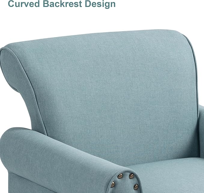 Accent Chair, Upholstered Armchair with High Resilience Sponge & Wood Legs, Mid-Century Modern Comfy Single Sofa Reading Chairs for Living Room, Bedroom (Blue, Set of 2)