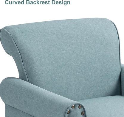 Accent Chair, Upholstered Armchair with High Resilience Sponge & Wood Legs, Mid-Century Modern Comfy Single Sofa Reading Chairs for Living Room, Bedroom (Blue, Set of 2)