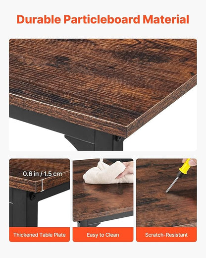 VEVOR Computer Desk, 63 Inch Office Gaming Desk for Home Office, Writing Study Work Modern Simple Table with Metal Frame for Large Legroom, Rustic Brown and Black