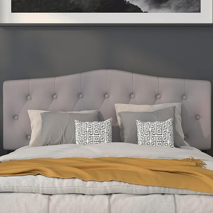 BizChair Arched Button Tufted Queen Size Headboard in Light Gray Fabric