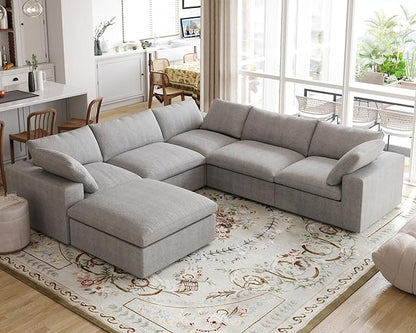 Cloud Modular Sectional Sofa for Livingroom,Large Down Filled Comfort Corner Sectional Sofa Couch with Ottoman,Wide Deep Seat Convertible Couches for Office Apartment,V Shaped,Grey