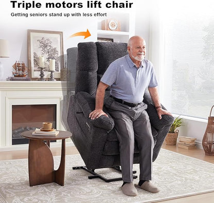 Triple Motor Power Lift Recliner Chair with Massage and Dual Heat for Elderly People, Zero Gravity Lay Flat Recliner Infinite Position, USB Ports（Grey）