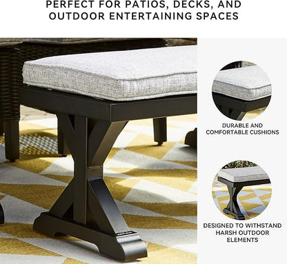 Signature Design by Ashley Beachcroft Casual Nuvella Weather Resistant Fabric Outdoor Bench with Cushion, Light Gray & Black