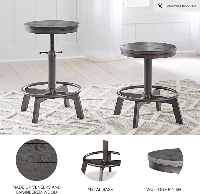 Signature Design by Ashley Torjin Industrial Counter Height Stool, 2 Count, Gray