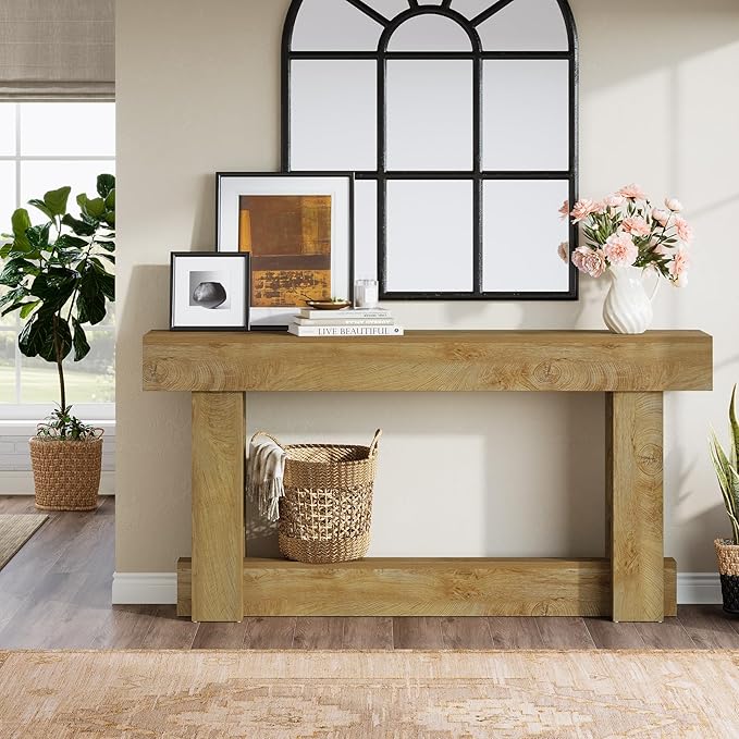 Tribesigns 63-Inch Wood Console Table, 2-Tier Narrow Long Farmhouse Entryway Table for Living Room, Hallway, Entrance