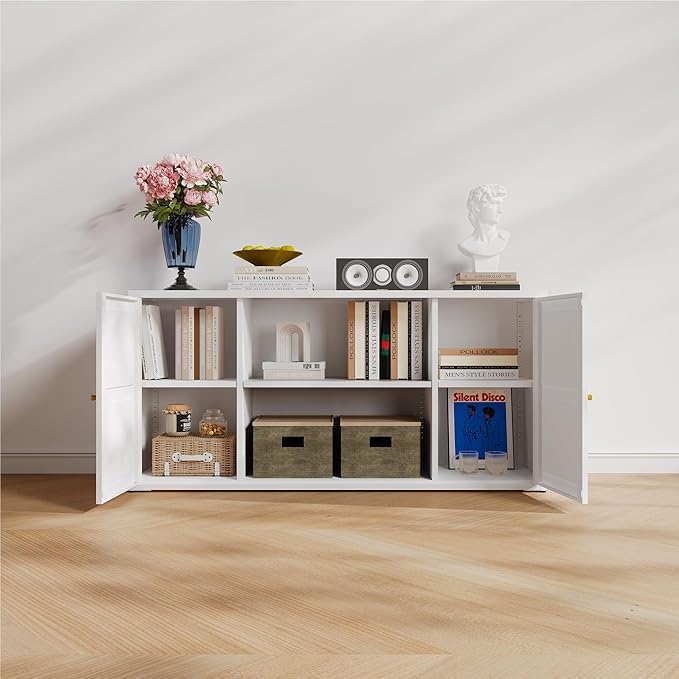Metal Farmhouse TV Stand for 65 Inch TV, Entertainment Center with Storage Cabinets and 2 Barn Doors, Media TV Console Table for Living Room (White, 27.5" H-TV Stand)