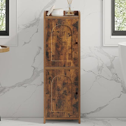 Bathroom Storage Cabinet, Corner Floor Cabinet with 2 Doors and Adjustable Shelf, Narrow Toilet Paper Cabinets, Bathroom Organizer for Small Spaces, 7.9" D x 9.8" W x 29.5" H Rustic Brown