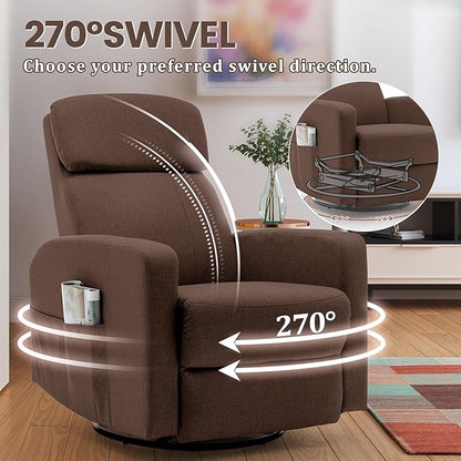 Power Swivel Recliner Chairs for Adults, Electric Glider Rocking Chair Nursery, Glider Recliner Nursery Chair with Classified Side Pocket, Nursery Rocking Chairs with USB and Type-C Ports