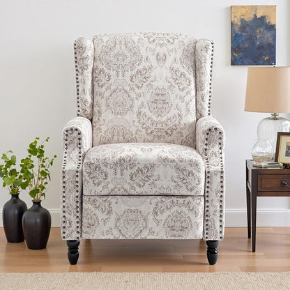 UIXE Recliner Chairs Set of 2, Fabric Upholstered Armchair Pushback Accent Chair for Living Room, Floral Rivet Trim Club Chair Home Theater Single Sofa Bedroom Side Reading Seats - Beige