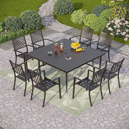 PHI VILLA Outdoor Dining Chairs Set of 2, Stackable Black Metal Wrought Iron Chairs, All Weather Dining Furniture for Patio, Deck, Proch, Backyard