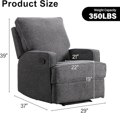 INZOY Manual Recliner with Thicker Backrest, Soft Fabric Manual Recliner with Overstuffed Cushion, Heavy Duty Reclining Sofa for Living Room Bedroom Apartment, Grey