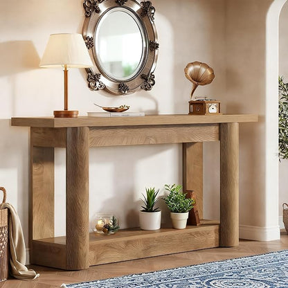 Tribesigns 63" Narrow Console Table, 2-Tier Storage Long Entryway Table, Sofa Foyer Furniture for Living Room, Entrance, Hallway, Light Brown