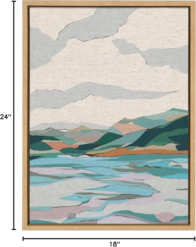 Kate and Laurel Sylvie Dal Lake Framed Canvas Wall Art by Nikita Jariwala; 18x24 Natural; Soft Colorful Nature Landscape Art for Wall Home Decor