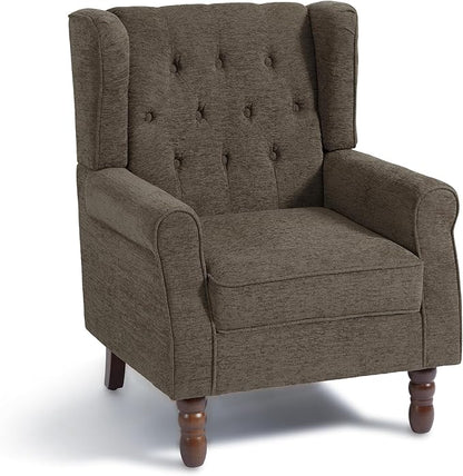 Accent Chair, Upholstered Armchair with Button Tufted High Back & Solid Wood Legs, Comfy Wingback Reading Single Sofa Chair for Small Spaces, Living Room, Bedroom (Taupe, Set of 1)