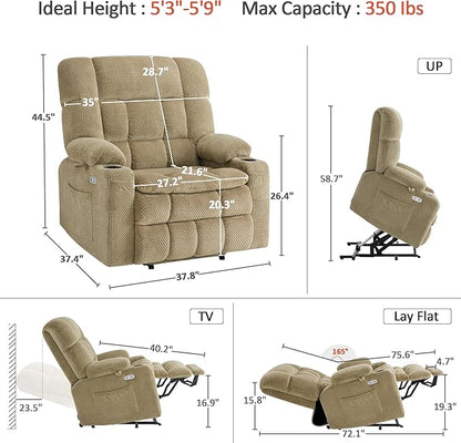 MCombo Dual Motor Power Lift Recliner Chair for Elderly, Lay Flat Lift Chair with Heat and Massage, Extra Wide Lift Recliner for Big People, Cup Holders, Fabric R7897 (Medium-Wide, Beige)