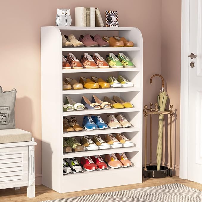 Tribesigns Shoe Rack for Entryway, 8-Tier Tall Shoe Shelf Shoes Storage Organizer, Wooden Shoe Storage Cabinet Shoe Stand for Closet, Hallway, Living Room, 2 Pcs, White