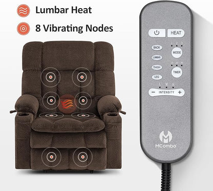MCombo Oversized Power Lift Recliner Chair for Elderly, Dual Motor Lift Chair with Heat and Massage, Lay Flat Lift Chair for Big and Tall, Cup Holders, Fabric R7891 (Oversize, Mocha)