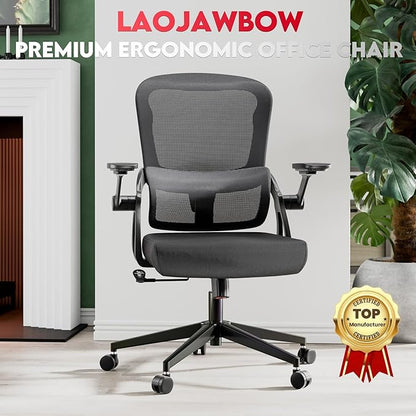 Ergonomic Office Chair - 400LB Comfy Desk Chairs with Adjustable Headrest and Lumbar Back Support, Mesh Computer Chairs with Wheels and Arms for Home Office, Study, Bedroom and Dorm (08black)