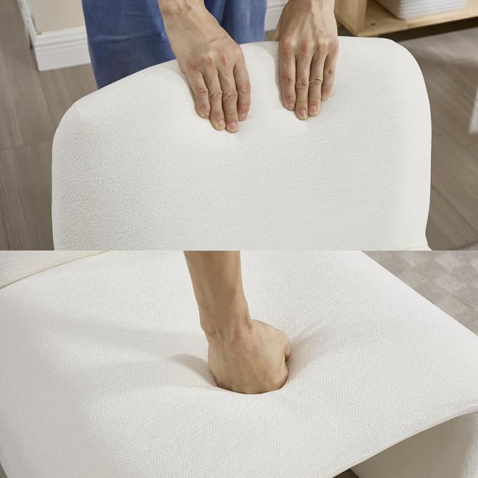 Accent Reading Chair with Ottoman, Chenille Upholstered Comfy Armless Accent Chair with Footrest Modern Side Lounger for Living Room Bedroom, White