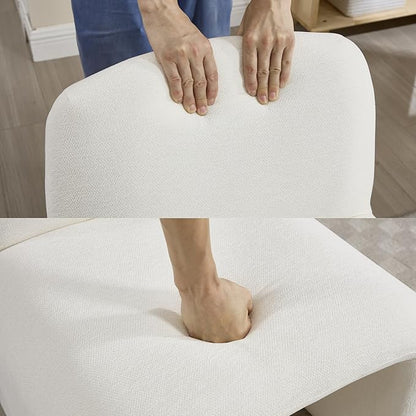 Accent Reading Chair with Ottoman, Chenille Upholstered Comfy Armless Accent Chair with Footrest Modern Side Lounger for Living Room Bedroom, White