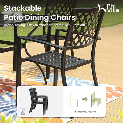PHI VILLA Wrought Iron Patio Dining Chairs, Stackable Black Outdoor Patio Chairs Set of 4, Metal Patio Chairs, Support 300 LBS, Black