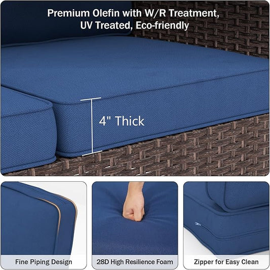 Outdoor Chair Cushions 23" x 24" x 4", Patio Deep Seat Replacement Cushions Set with Zippered Removable Cover, Weather-Resistant Olefin Fabric for Garden Chair Sofa Couch, Set of 4, Blue
