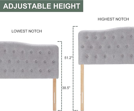 Upholstered Full Headboard, Button Diamond Tufted Headboards with Adjustable Height and Solid Wood Leg, Linen Fabric Padded Headboard for Full Size Bed, Mordern Head Board, Grey