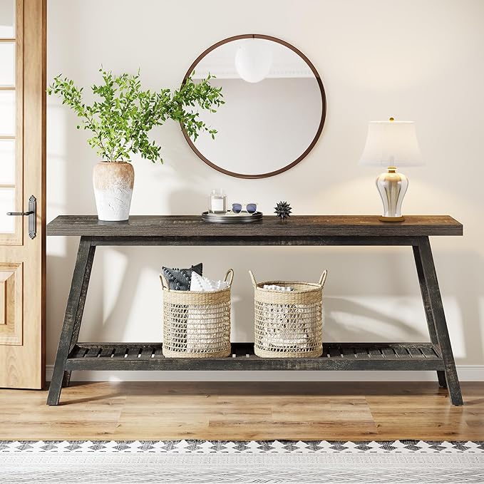 Tribesigns Farmhouse Console Entryway Table: 70.9 Inches Extra Long Console Table for Entryway, 2-Tier Narrow Wood Foyer Sofa Couch Table for Hallway, Entrance, Living Room, Dark Brown