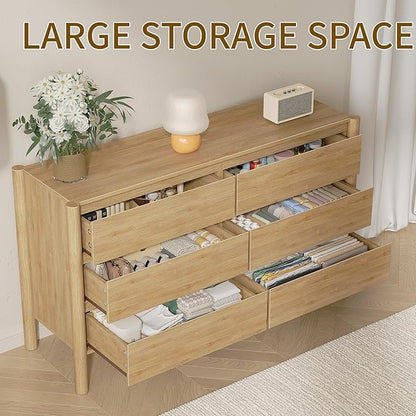 CHUWELL Dresser for Bedroom, 47" Wide Mid Century Chest of Drawers with 7 Large Storage Space and 4 Solid Wood Cylindrical Legs, 7 Drawer Large Dresser for Bedroom(Oak)