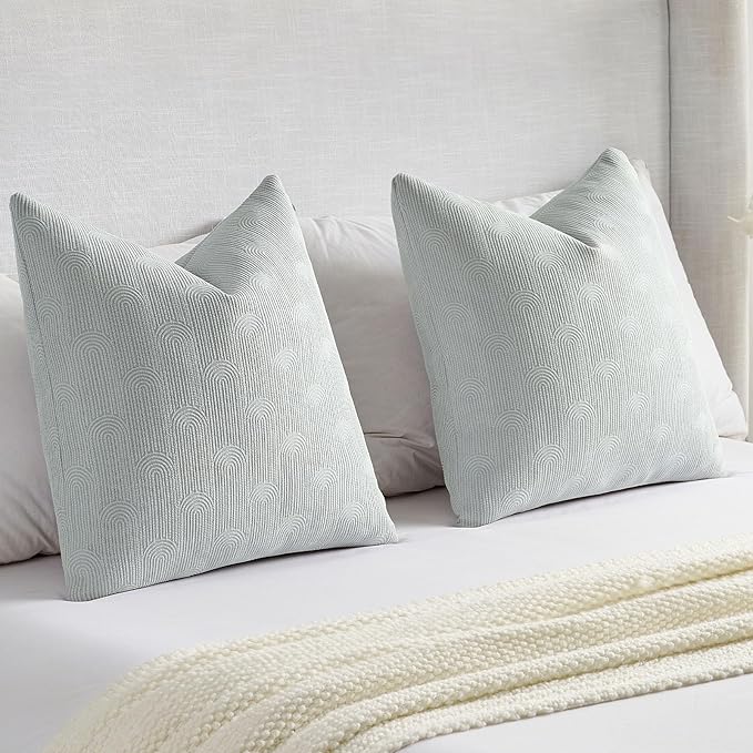 FUTEI Light Grey Chenille Decorative Throw Pillow Covers 20x20 Inch Set of 2,Soft Cozy Striped Geometric Patterns Cushion Case,Modern Home Decor for Couch Bed Living Room