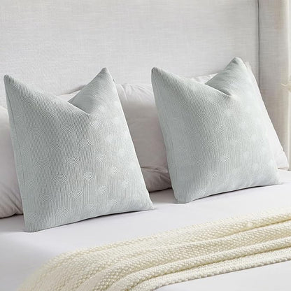 FUTEI Light Grey Chenille Decorative Throw Pillow Covers 22x22 Inch Set of 2,Soft Cozy Striped Geometric Patterns Cushion Case,Modern Home Decor for Couch Bed Living Room