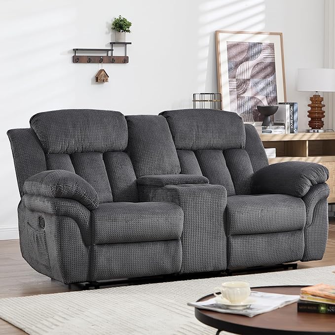 CANMOV Recliner Sofa Set, Manual Recliner Loveseat with Overstuffed Armrest for Living Room,Bedroom Furniture,Office,2 Seat Grey