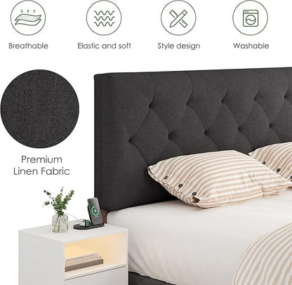 King Upholstered Headboard Only for Bed Frame from 65”-78”, Adjustable Height King XL Headboards with Durable Wood Legs, Fabric Bed Board in Modern Button Design, Dark Grey