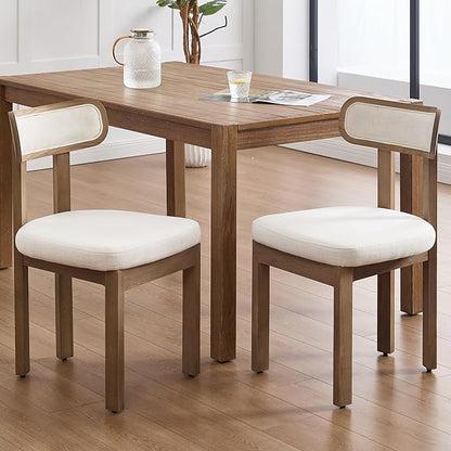 Beige Dining Chairs Set of 2, Mid Century Modern Linen Dining Room Chairs with Curved Back, Armless Kitchen Chairs for Living Room/Restaurant/Balcony/Bedroom/Home Desk/Task