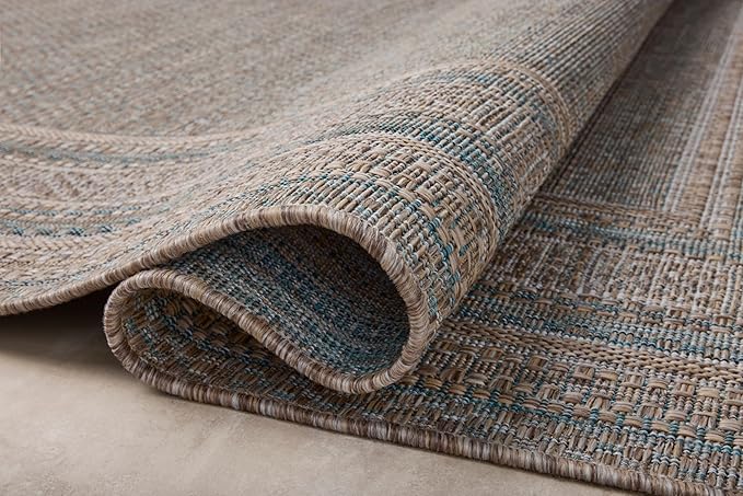 Loloi Amber Lewis Topanga Collection TOP-05 Natural/Teal 3'-11" x 5'-11" Indoor/Outdoor Accent Rug