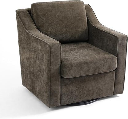 Pia Ricco 2-Pack Plush Oversized Chenille Fabric Swivel Accent Chairs with Removable Covers, Living Room Reception Bundle Set,Night Brown Black