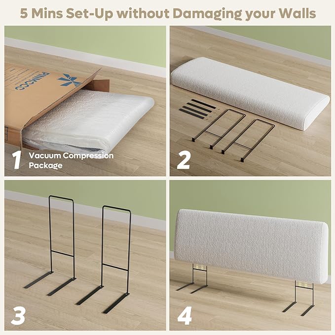 4.7" Upholstered Headboard for King Size Bed, Height Adjustable and Ergonomic Headboard, Easy Assemble, Sturdy and Durable, Teddy Velvet, Beige