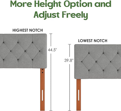 Queen Upholstered Headboard Only for Bed Frame from 49”-62”, Adjustable Height Queen XL Headboards with Durable Wood Legs, Fabric Bed Board in Modern Button Design, Light Grey