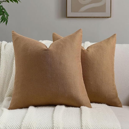 FUTEI Rust Chenille Throw Pillow Covers 26x26 Inch Set of 2,Soft Wide Chevron Textured Euro Pillow Shams,Farmhouse Home Decor for Couch Bed Living Room