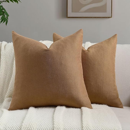 FUTEI Rust Chenille Throw Pillow Covers 22x22 Inch Set of 2,Soft Wide Chevron Textured Cushion Case,Farmhouse Home Decor for Couch Bed Living Room